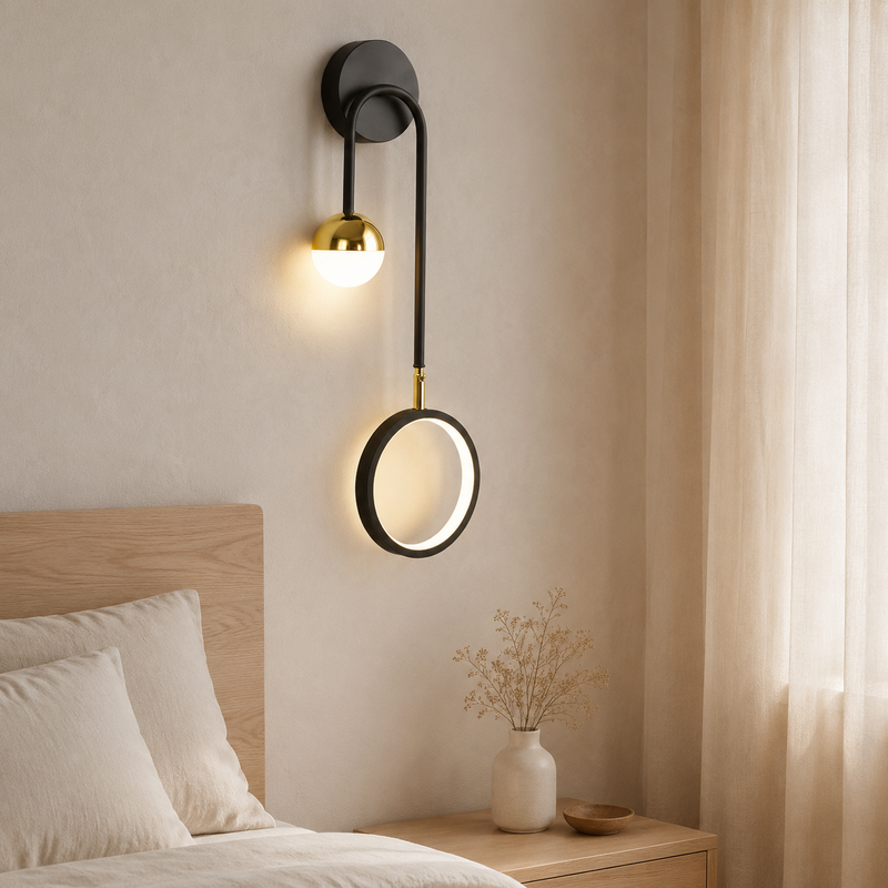 Scandinavische Wandlamp Zwart Goud Ring