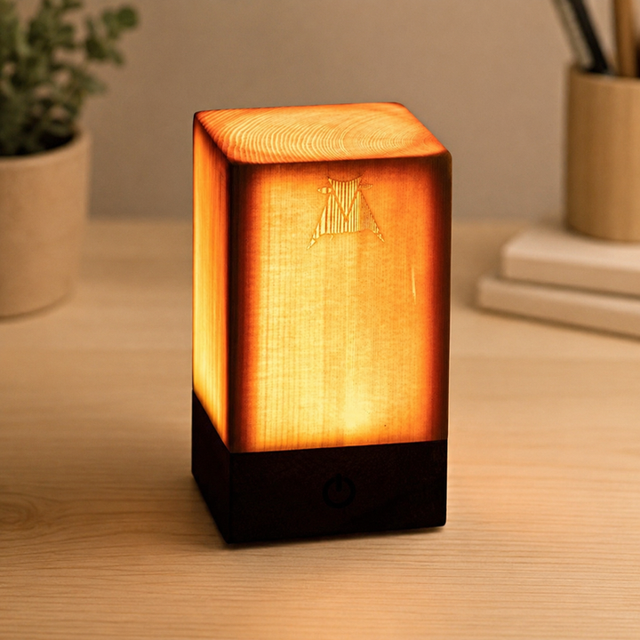 Vierkante Houten Lamp Modern LED Kubus Houtnerf