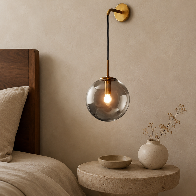 Glazen Bol Wandlamp Messing Hangend