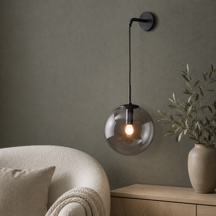 Glazen Bol Wandlamp Messing Hangend