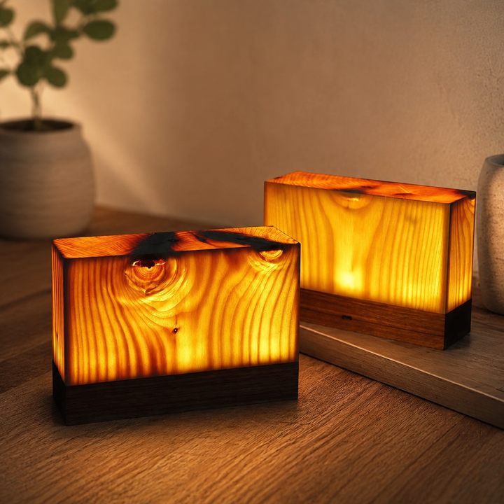 Vierkante Houten Lamp Modern LED Kubus Houtnerf