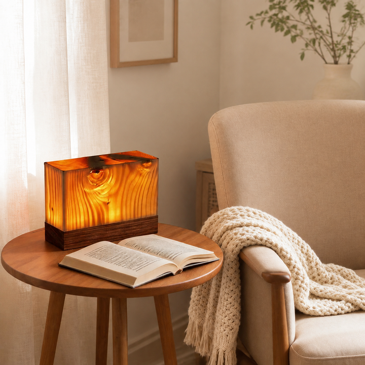 Vierkante Houten Lamp Modern LED Kubus Houtnerf