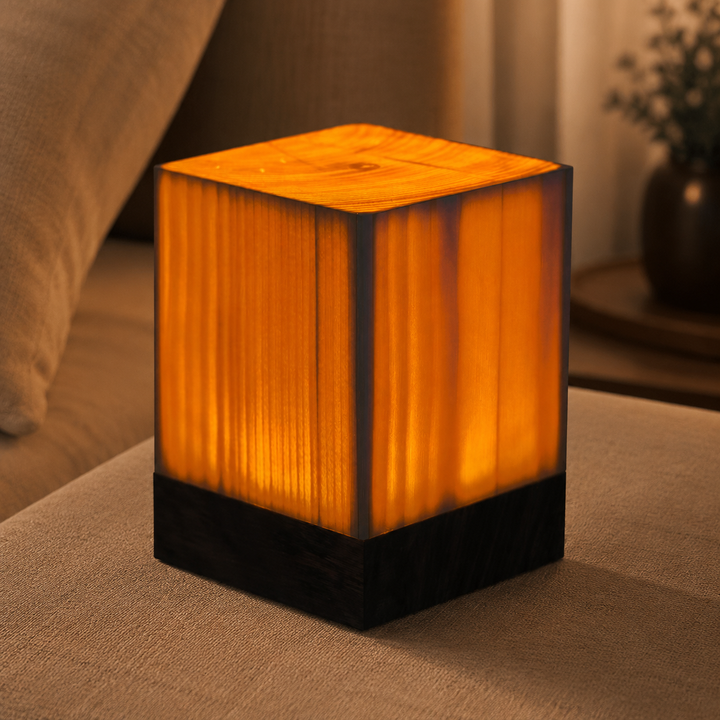 Vierkante Houten Lamp Modern LED Kubus Houtnerf