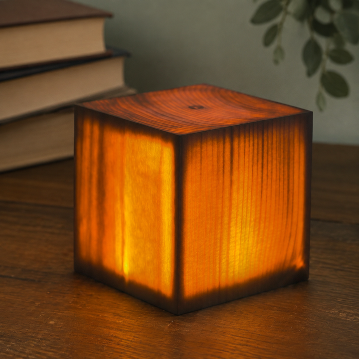 Vierkante Houten Lamp Modern LED Kubus Houtnerf