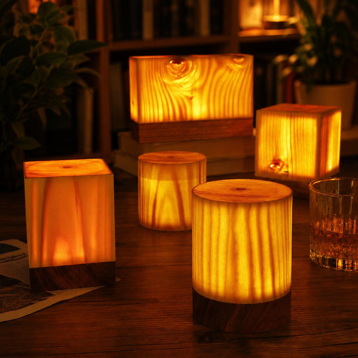 Vierkante Houten Lamp Modern LED Kubus Houtnerf