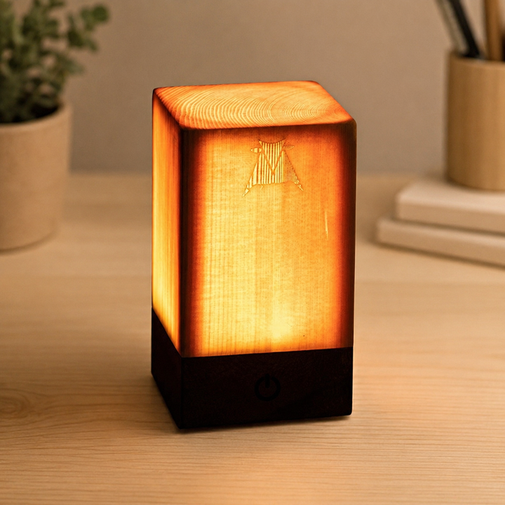 Vierkante Houten Lamp Modern LED Kubus Houtnerf