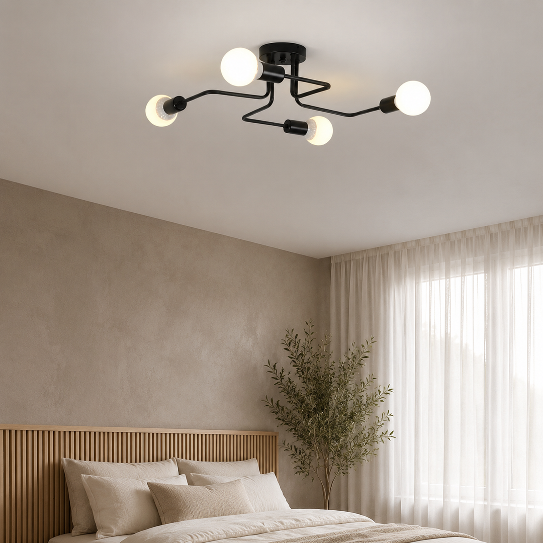 Zwarte Industriële Plafondlamp Meerdere Lampen