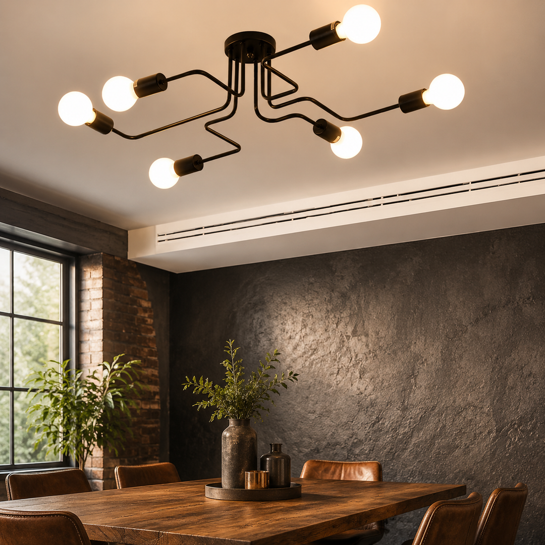 Zwarte Industriële Plafondlamp Meerdere Lampen
