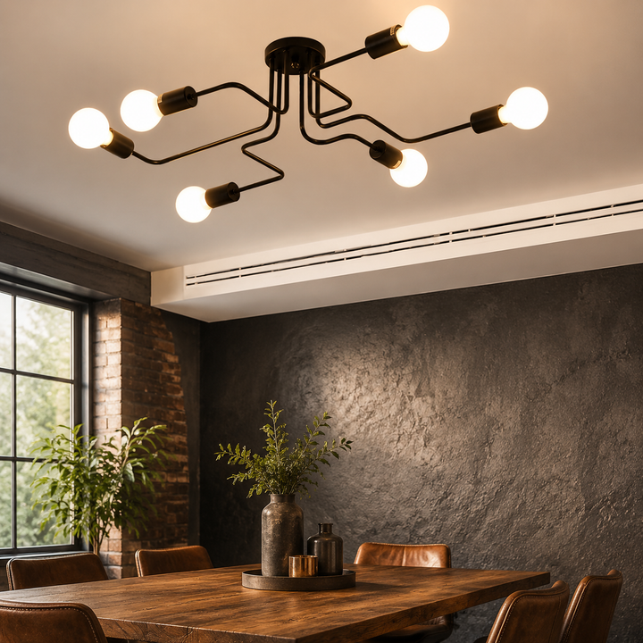 Zwarte Industriële Plafondlamp Meerdere Lampen