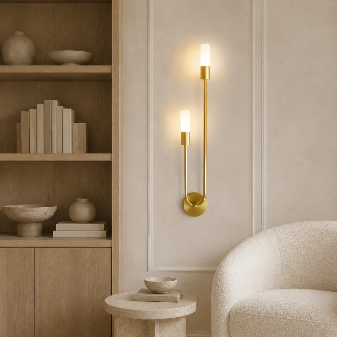 Gouden Metalen Wandlamp Cilindrisch Dubbel
