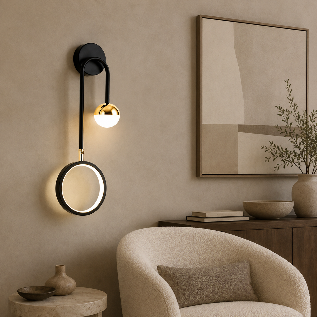 Scandinavische Wandlamp Zwart Goud Ring