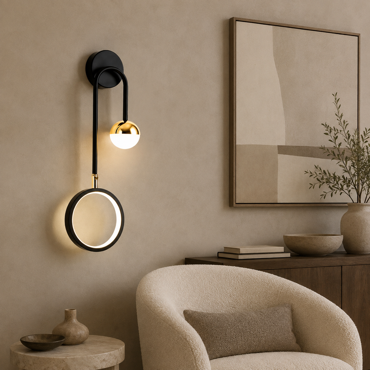 Scandinavische Wandlamp Zwart Goud Ring