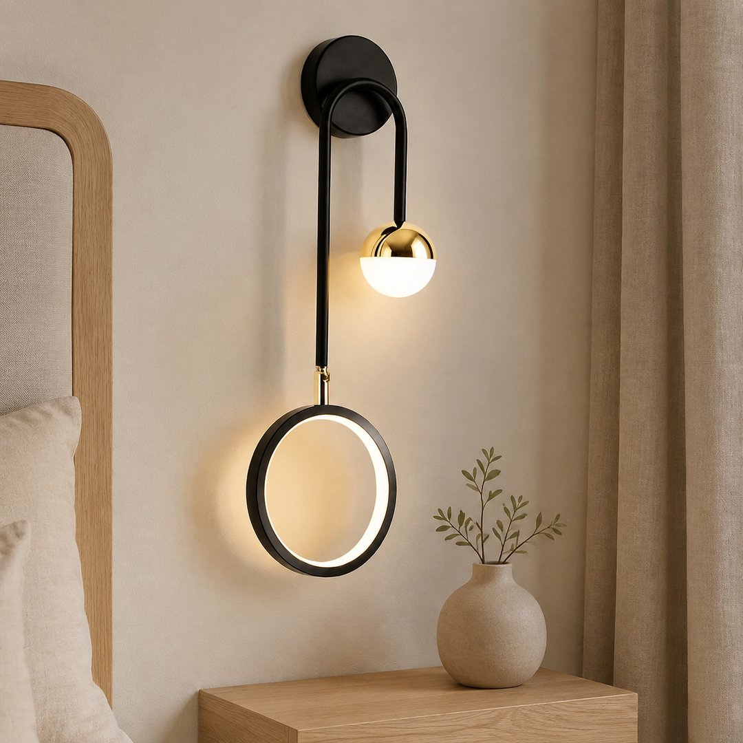 Scandinavische Wandlamp Zwart Goud Ring