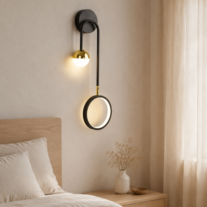 Scandinavische Wandlamp Zwart Goud Ring