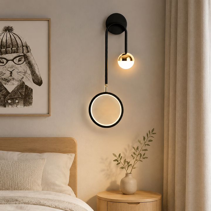 Scandinavische Wandlamp Zwart Goud Ring