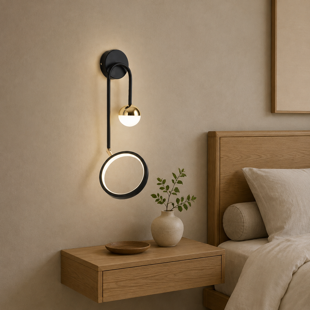 Scandinavische Wandlamp Zwart Goud Ring