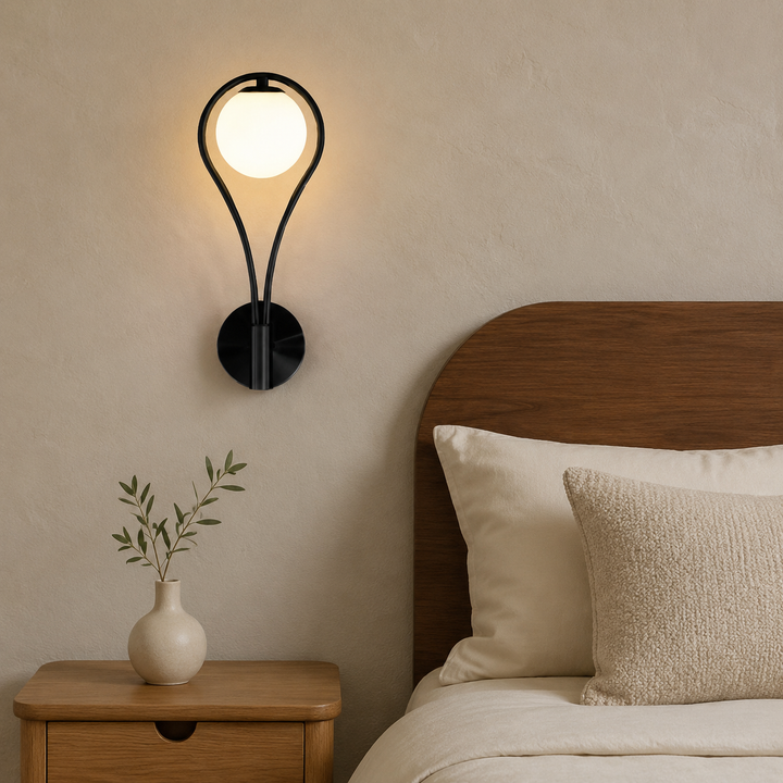 Waterdruppel Wandlamp Zwart Glazen Bol