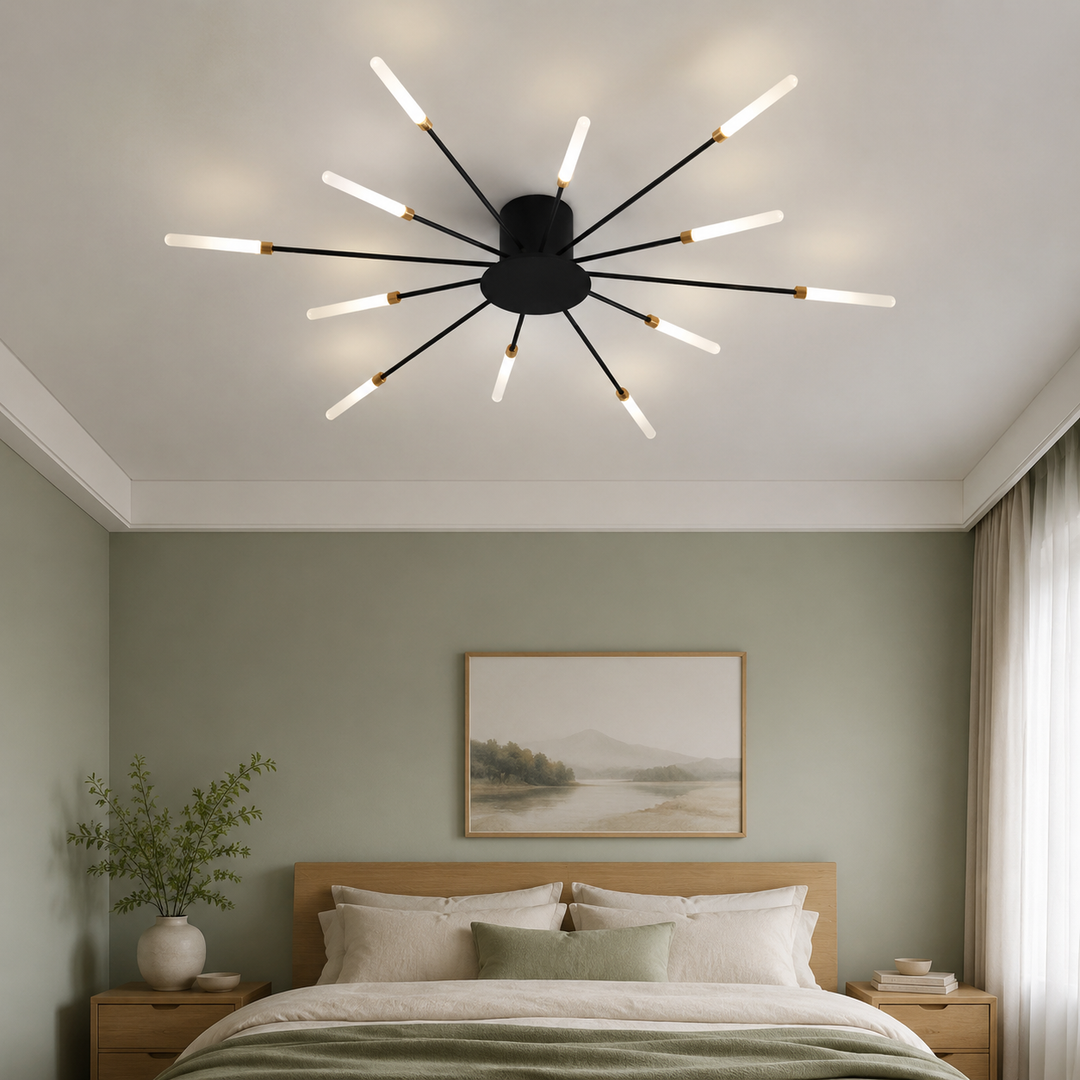 Zwarte Sputnik Plafondlamp Lineaire Buizen