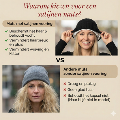 The Satin Shield Beanie - Satijn gevoerde muts tegen pluizig haar