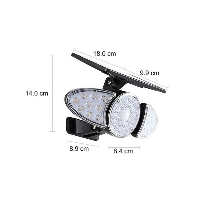 Solar Bewegingssensor Beveiligingslamp 3-Koppig LED