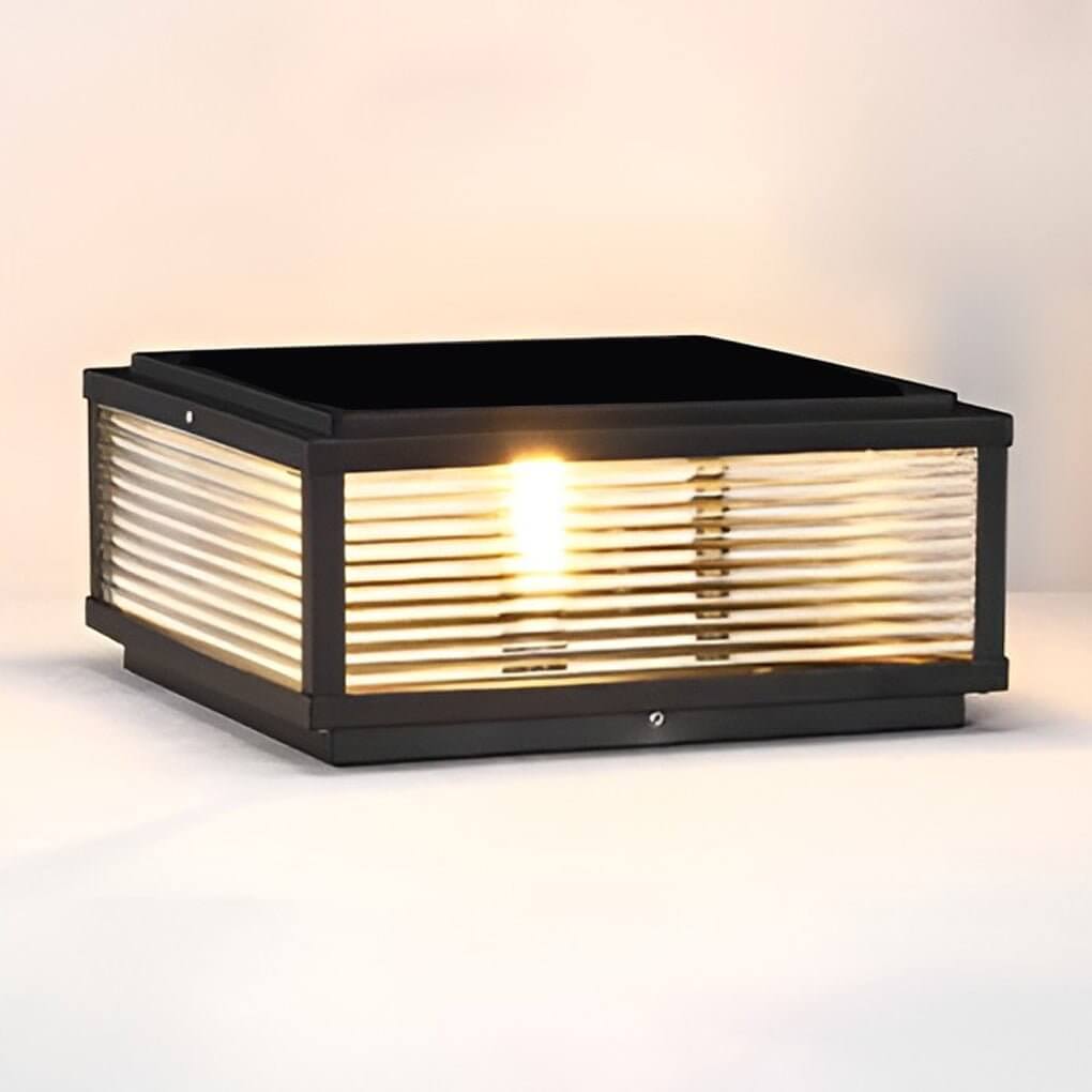 Vierkante Pilaarlamp Geribbeld Glas Buiten Metaal