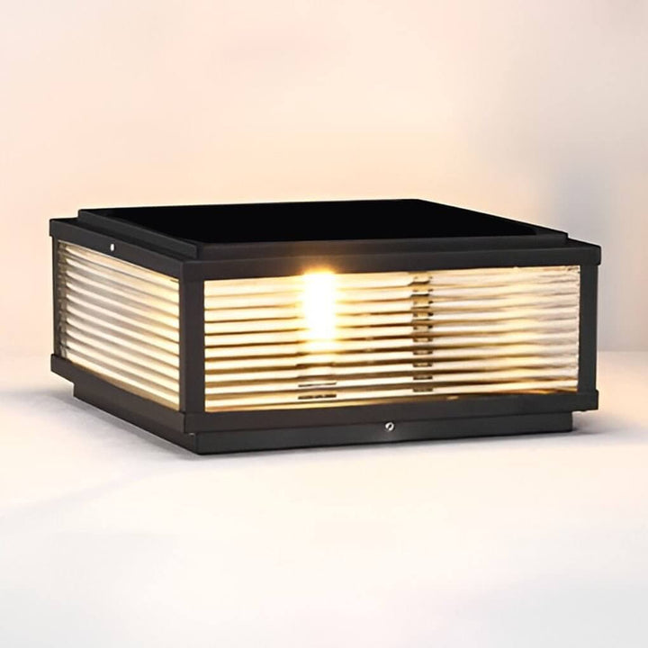 Vierkante Pilaarlamp Geribbeld Glas Buiten Metaal