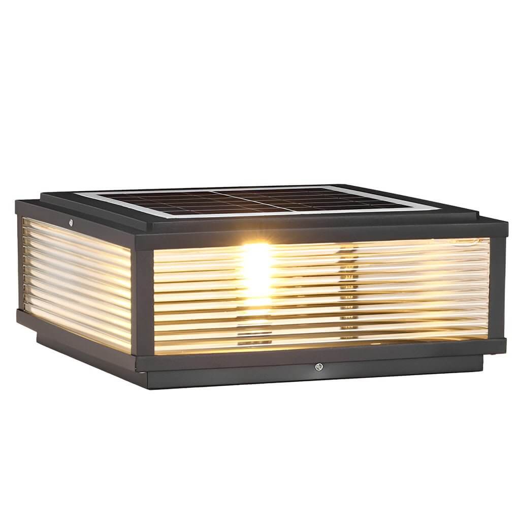 Vierkante Pilaarlamp Geribbeld Glas Buiten Metaal