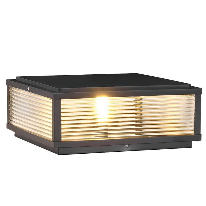 Vierkante Pilaarlamp Geribbeld Glas Buiten Metaal