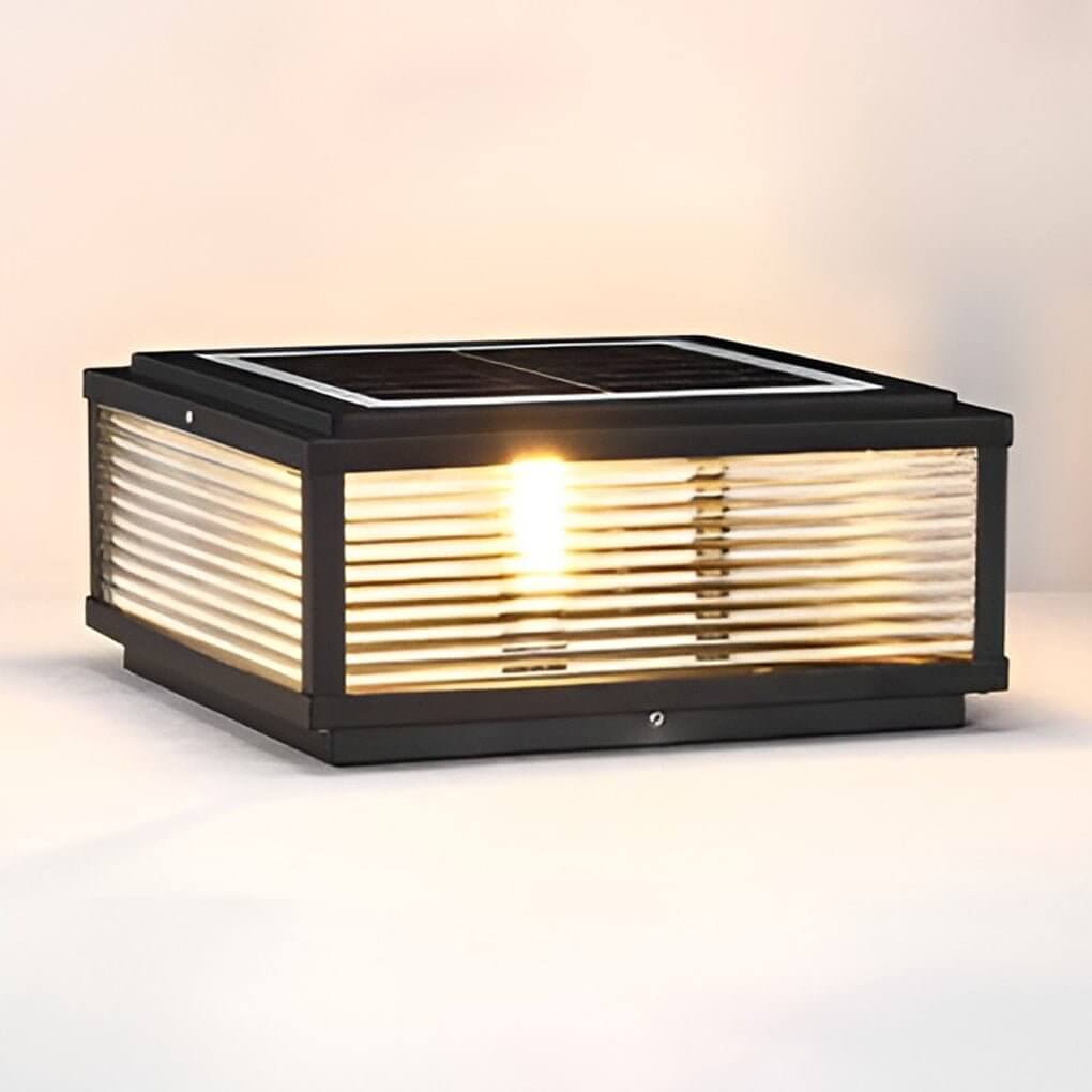 Vierkante Pilaarlamp Geribbeld Glas Buiten Metaal
