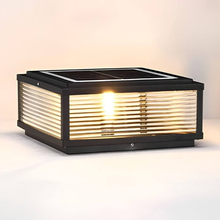Vierkante Pilaarlamp Geribbeld Glas Buiten Metaal